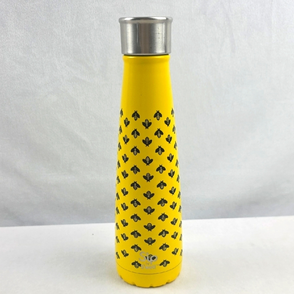 S'well Yellow Bee Design Bottle with Silver Cap